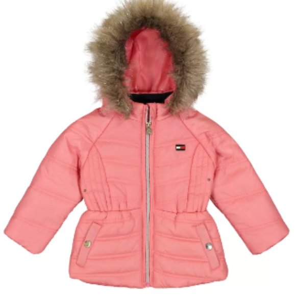 Tommy Hilfiger Baby Girls Long Puffer with Faux Fur Hood - Picture 12 of 12